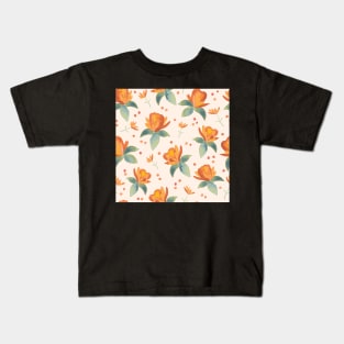 Cream, teal and burnt sienna watercolor florals and leaves Kids T-Shirt